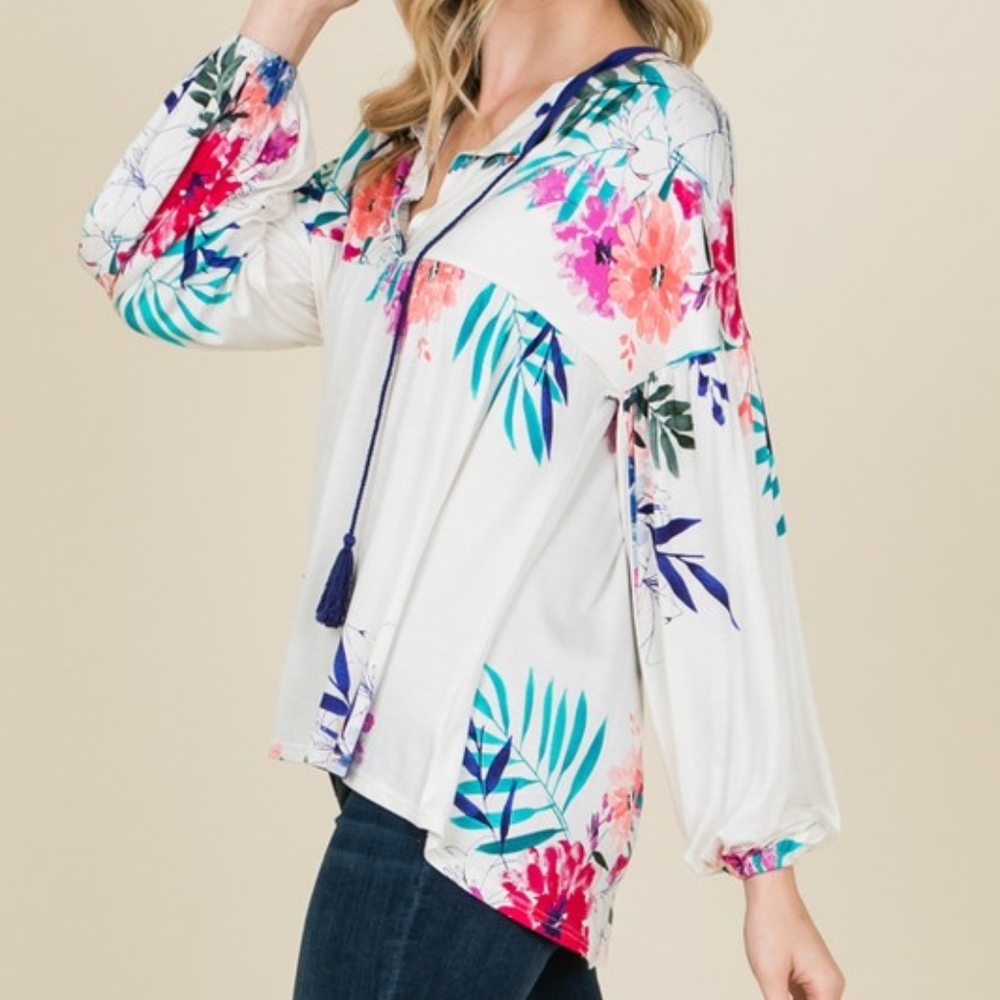 NWT Floral Print Top with Tassel Tie - Picture 4 of 7